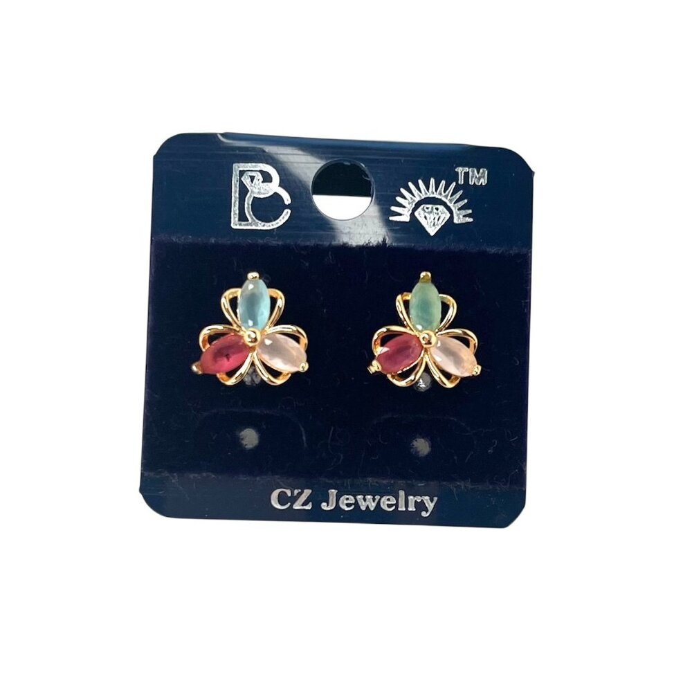 Elegant & Chic Gold Tone Flower Stud Earrings Multicolor Fashion Jewelry Chic